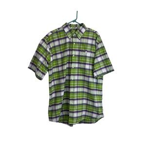 Larro Shirt Green Plaid Button Up Short Sleeve Shirt Cotton Mens Size XL